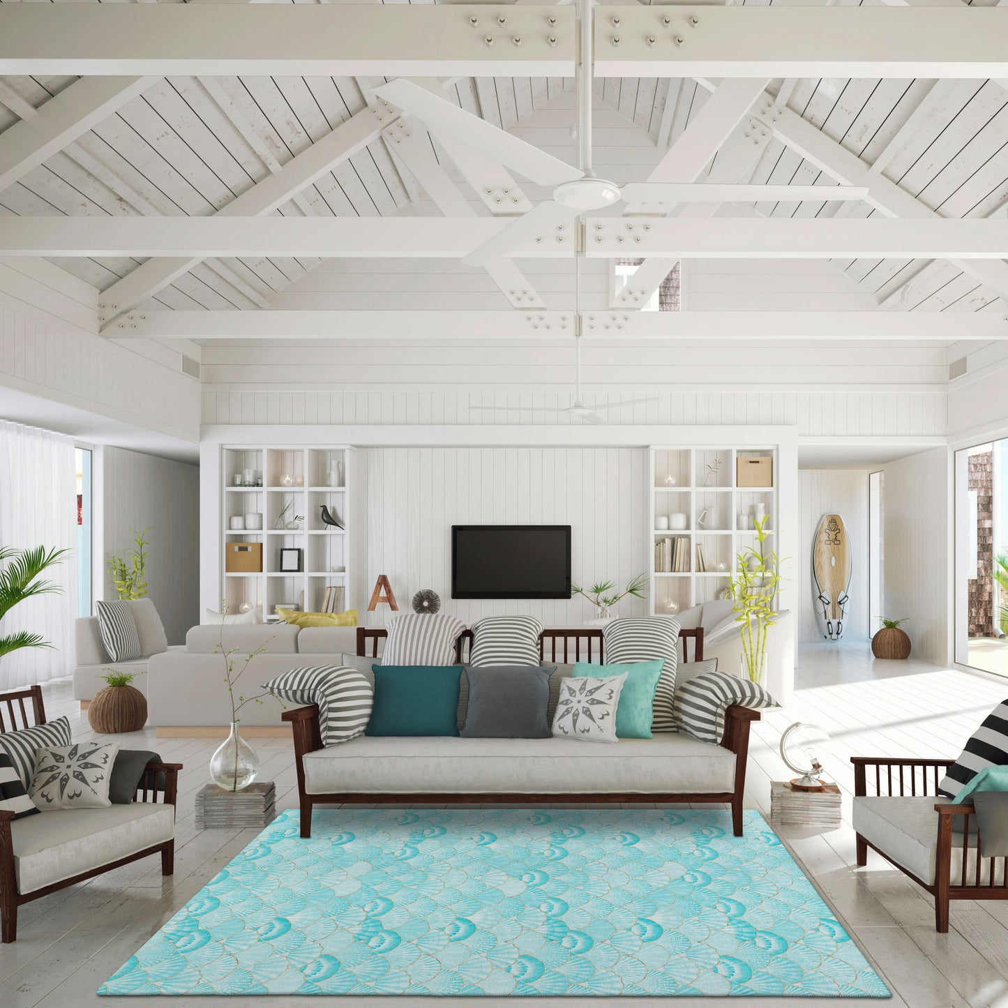 Indoor/Outdoor Seabreeze SZ2 Teal Washable 10' x 14' Rug