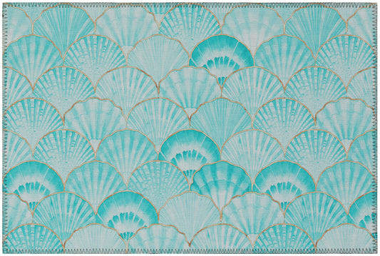 Indoor/Outdoor Seabreeze SZ2 Teal Washable 1'8" x 2'6" Rug