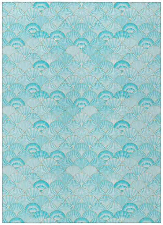 Indoor/Outdoor Seabreeze SZ2 Teal Washable 3' x 5' Rug