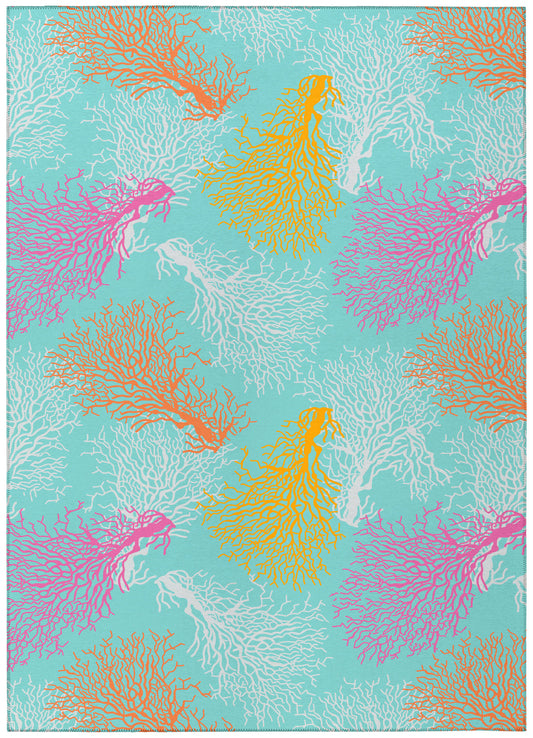 Indoor/Outdoor Seabreeze SZ3 Teal Washable 10' x 14' Rug