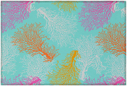 Indoor/Outdoor Seabreeze SZ3 Teal Washable 1'8" x 2'6" Rug