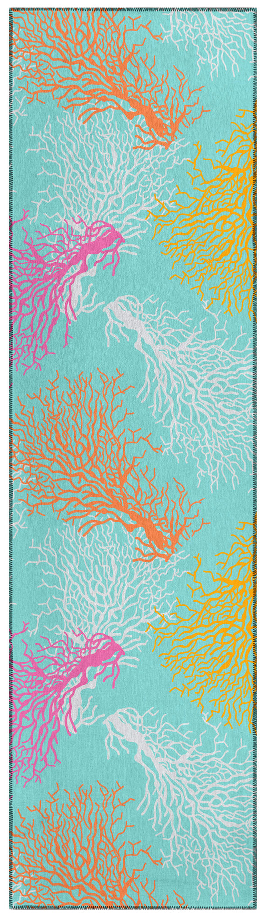 Indoor/Outdoor Seabreeze SZ3 Teal Washable 2'3" x 7'6" Runner Rug