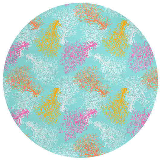 Seabreeze SZ2 Teal Washable 8' x 8' Round Rug