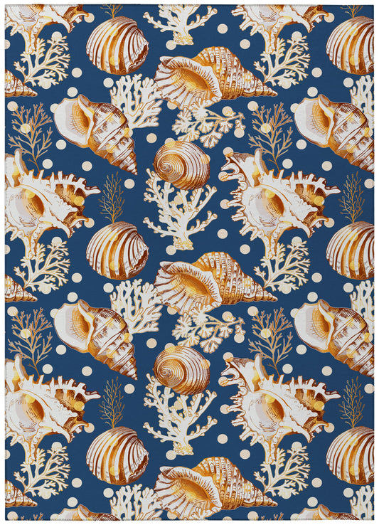 Indoor/Outdoor Seabreeze SZ6 Navy Washable 10' x 14' Rug