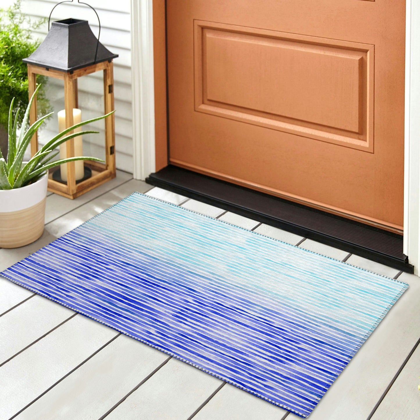 Indoor/Outdoor Seabreeze SZ8 Navy Washable 1'8" x 2'6" Rug