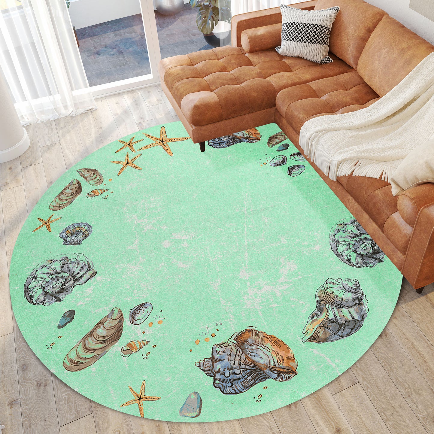 Indoor/Outdoor Seabreeze SZ9 Lagoon Washable 8' x 8' Round Rug