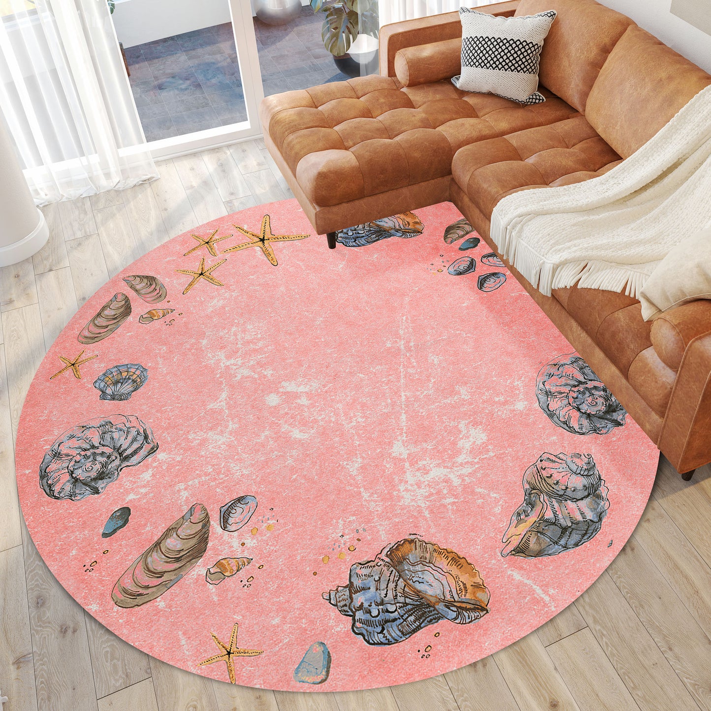 Indoor/Outdoor Seabreeze SZ9 Salmon Washable 8' x 8' Round Rug