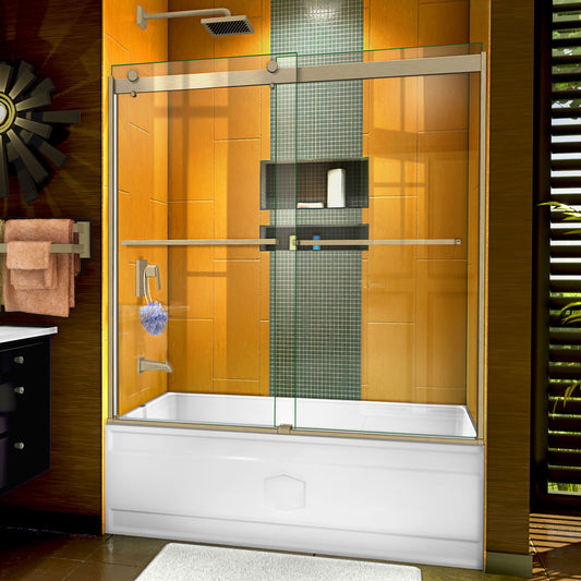 Sapphire 56-60 in. W x 60 in. H Semi-Frameless Bypass Tub Door in Brushed Nickel