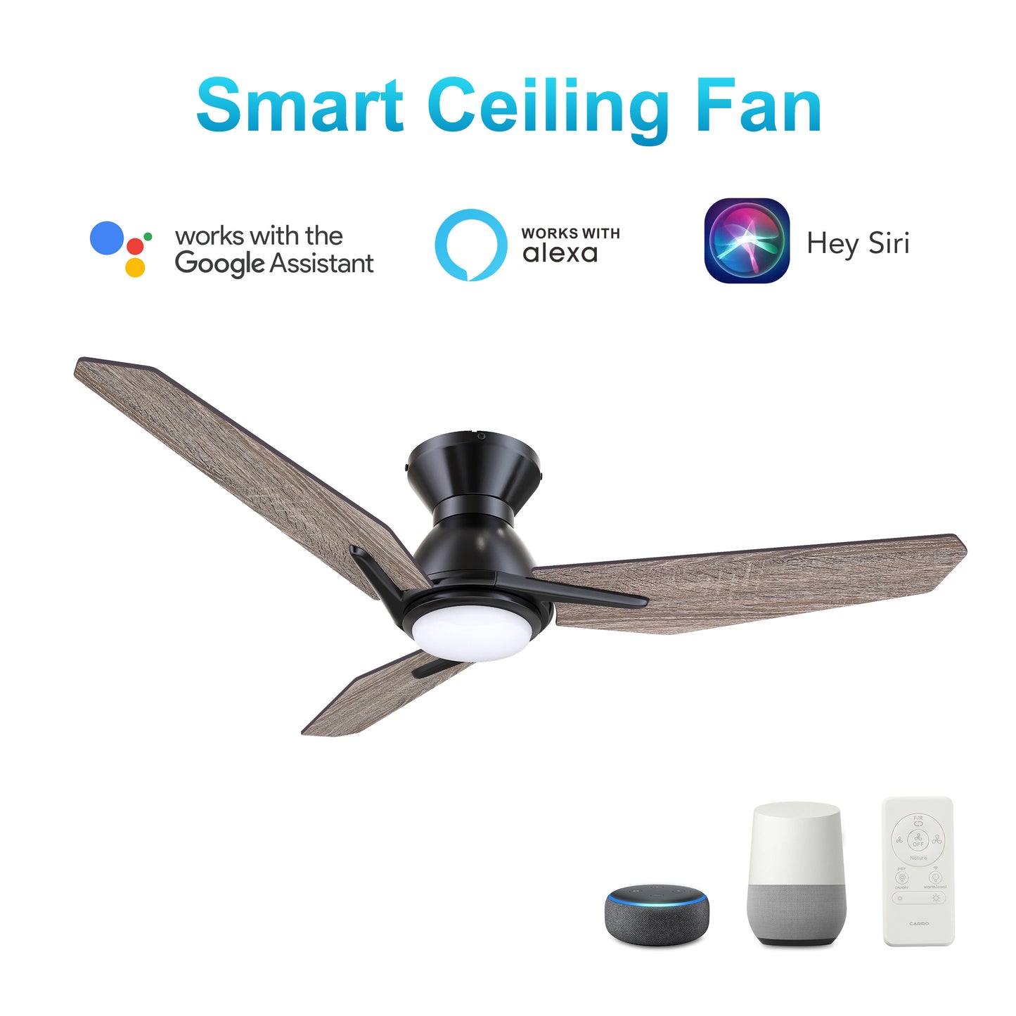 Calen 44 Inch 3-Blade Smart Ceiling Fan - Black