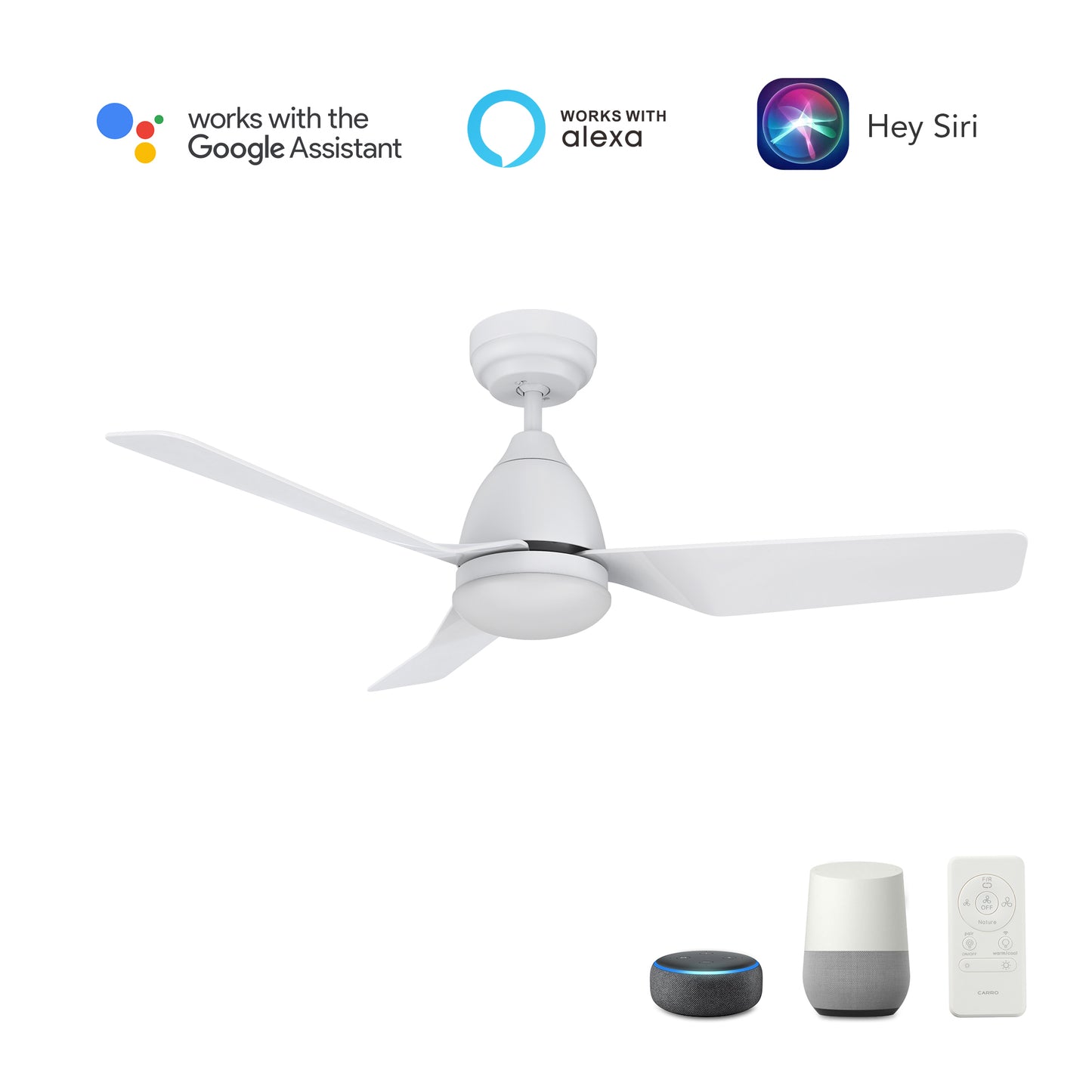 Roque 44 Inch 3-Blade Smart Ceiling Fan - White