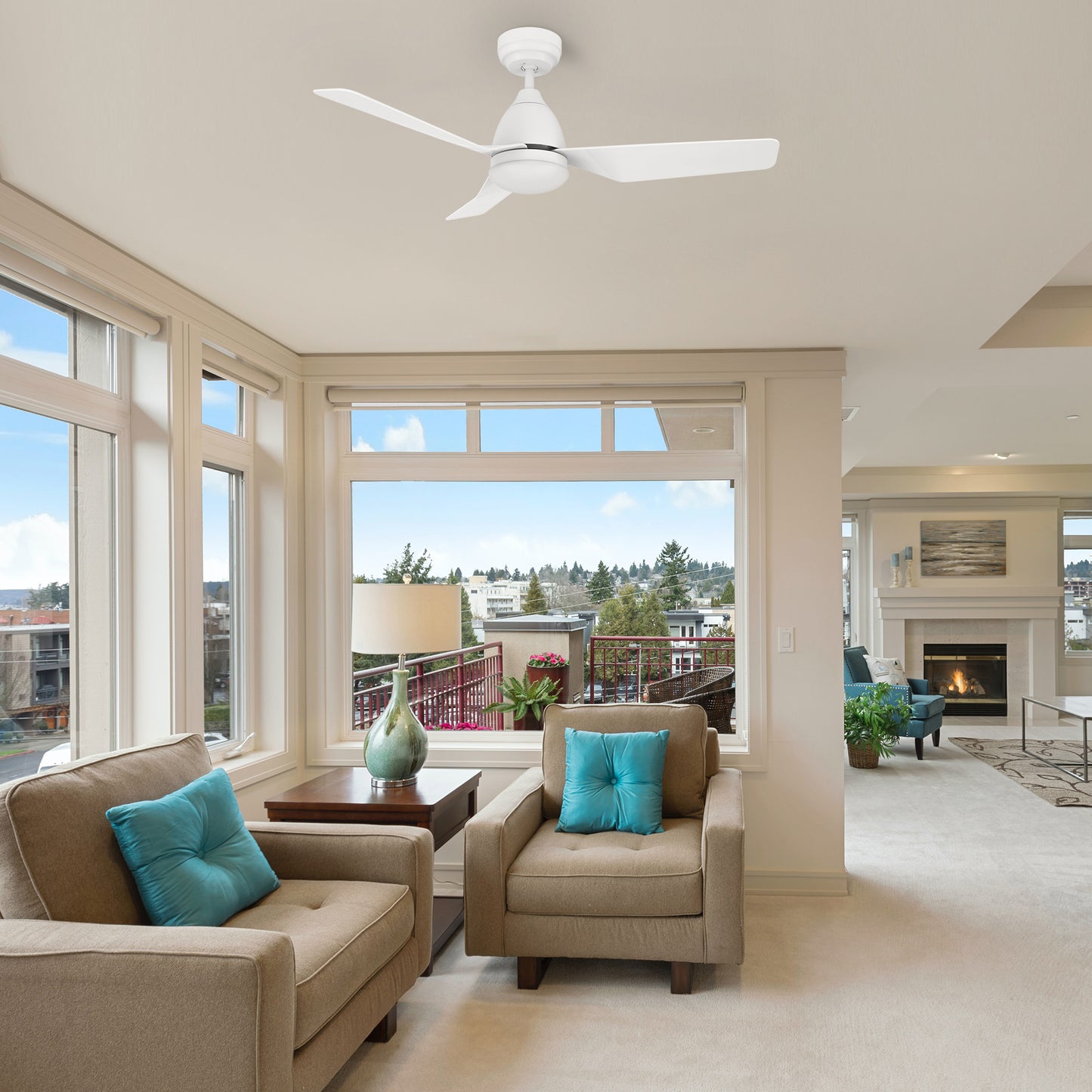 Roque 44 Inch 3-Blade Smart Ceiling Fan - White