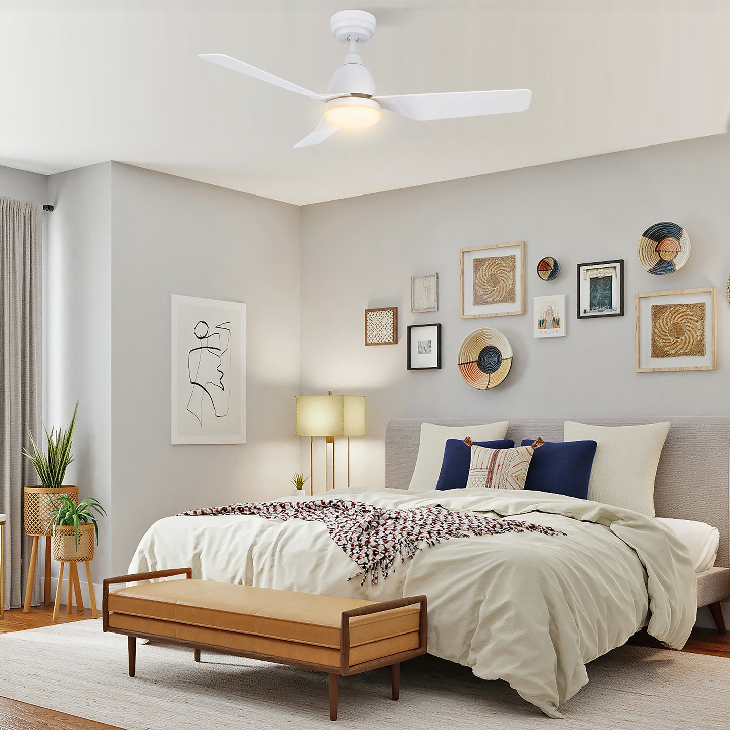Roque 44 Inch 3-Blade Smart Ceiling Fan - White
