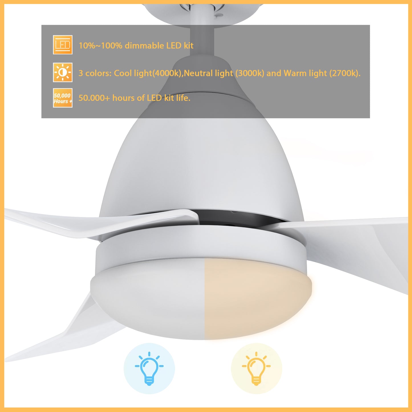 Roque 44 Inch 3-Blade Smart Ceiling Fan - White