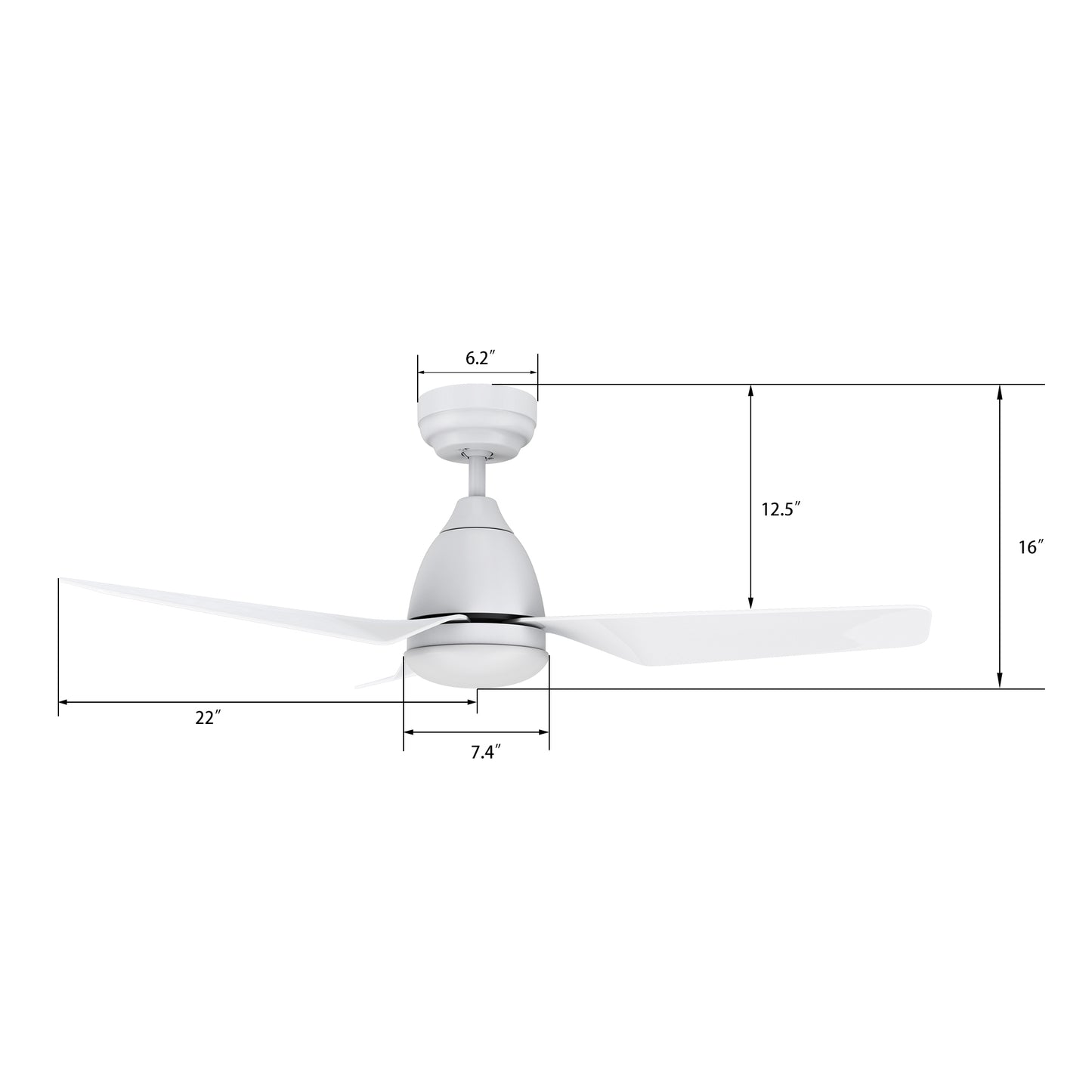 Roque 44 Inch 3-Blade Smart Ceiling Fan - White