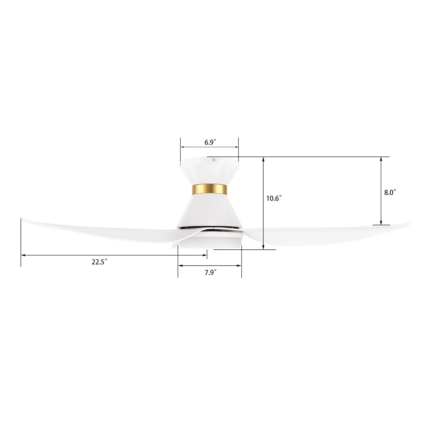 Ryatt 45 Inch 3-Blade Flush Mount Smart Ceiling Fan - White (Gold Detail)