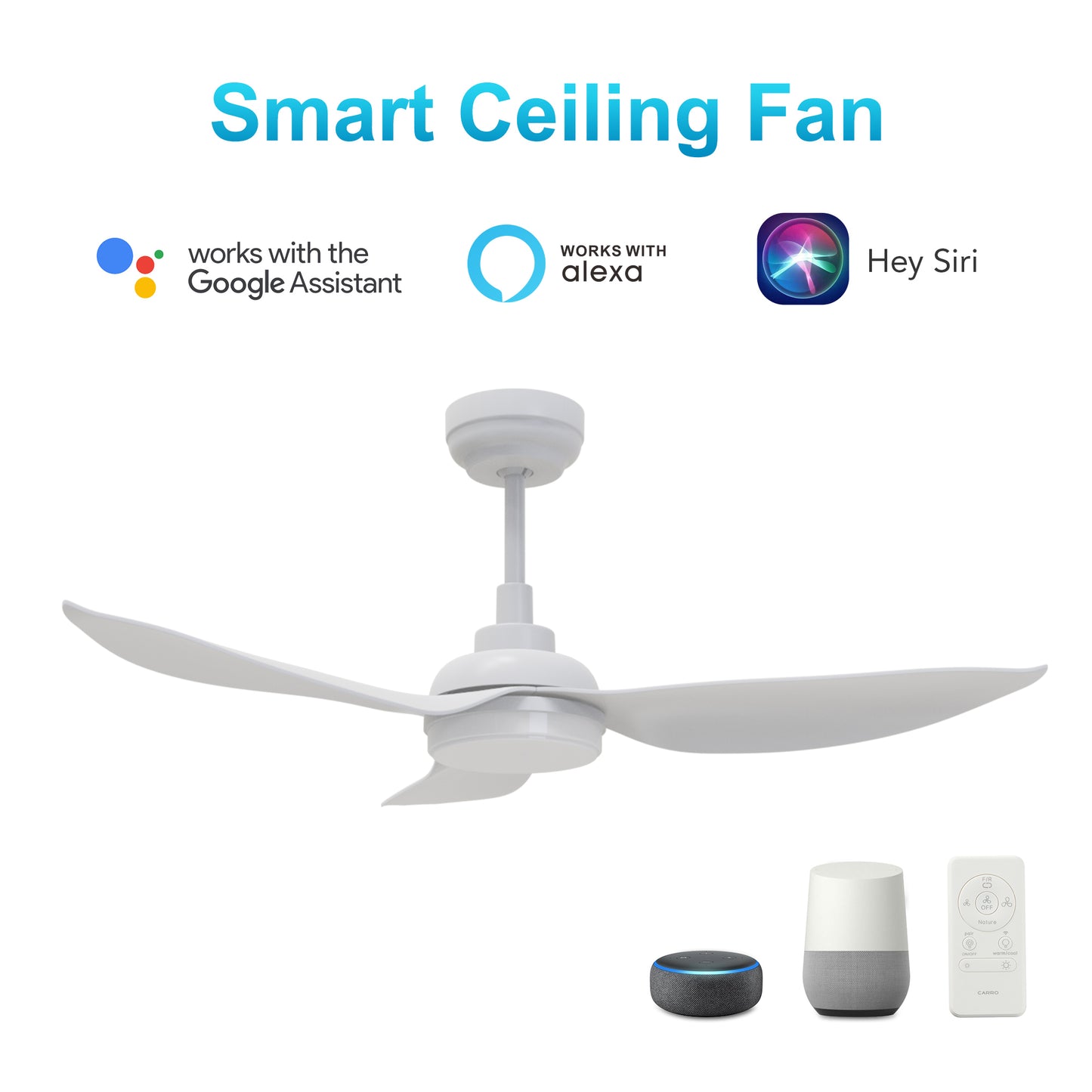 Daffodil 45 Inch 3-Blade Smart Ceiling Fan - White