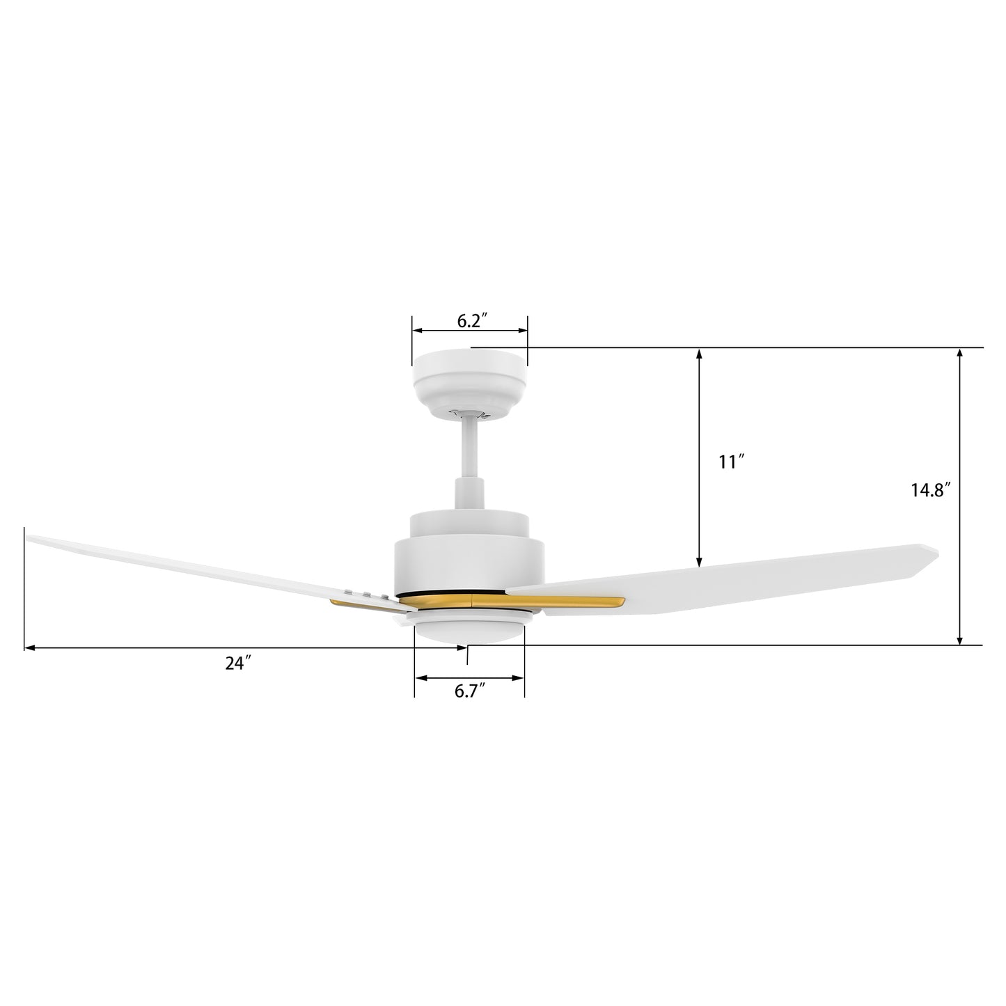 Tracer 48 Inch 3-Blade Smart Ceiling Fan - White (Gold Detail)