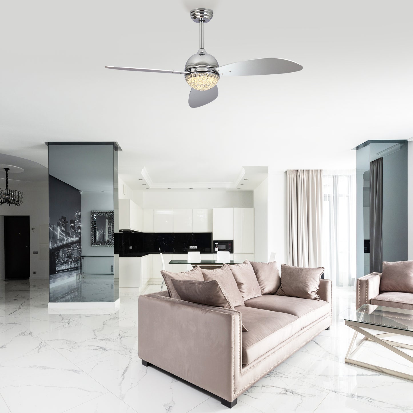 Coren 48 Inch 3-Blade Smart Ceiling Fan - Silver