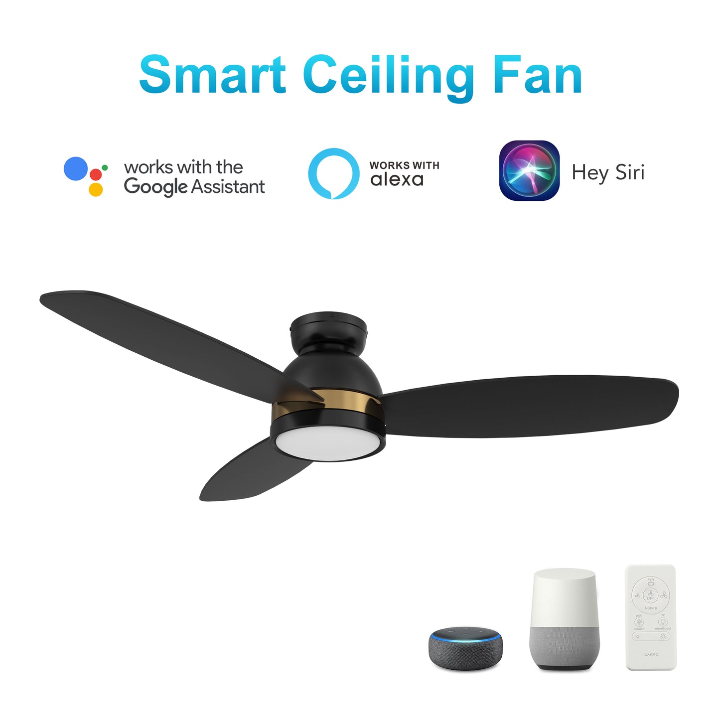 Fremont 48 Inch 3-Blade Smart Ceiling Fan - Black