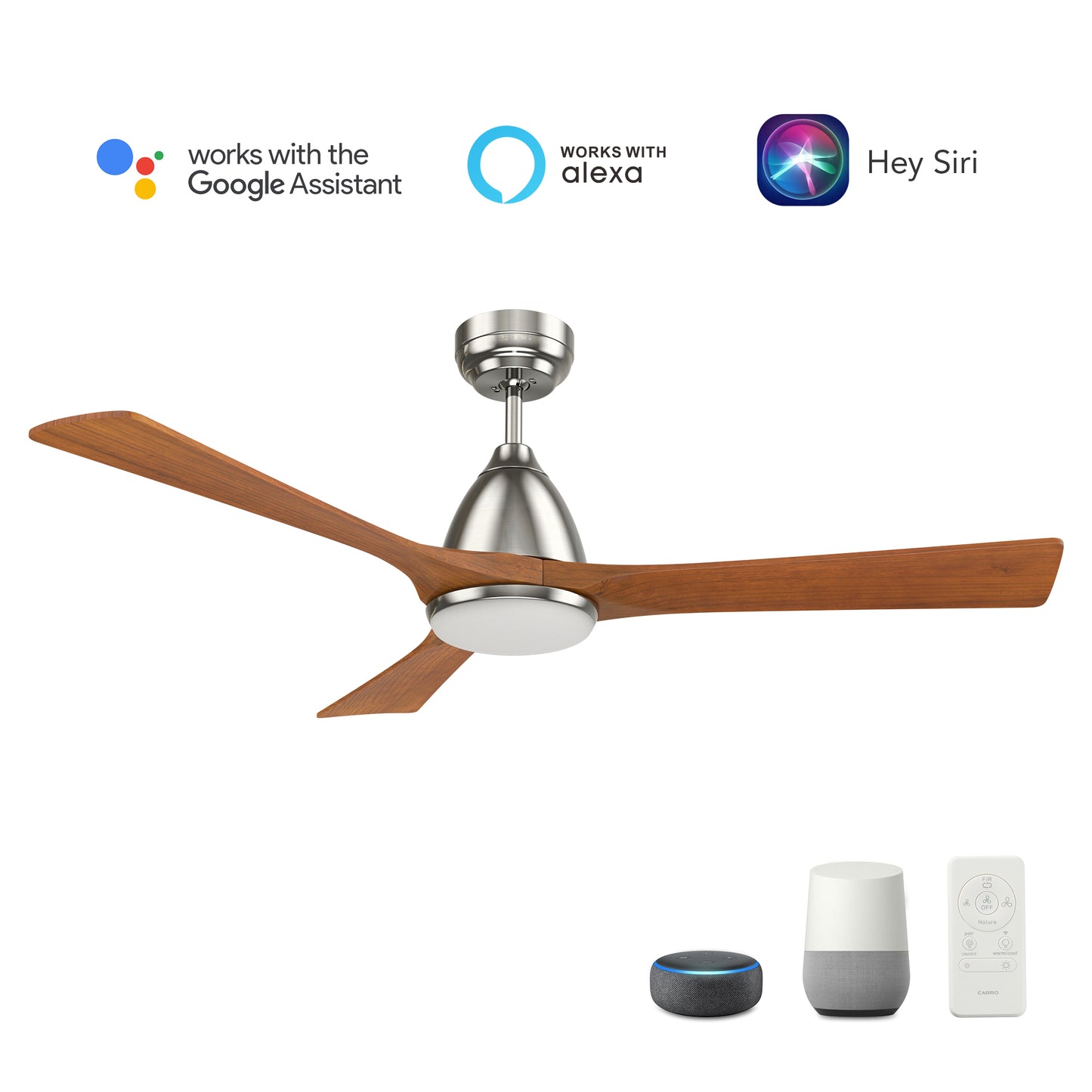 Perry 52 Inch 3-Blade Smart Ceiling Fan - Silver