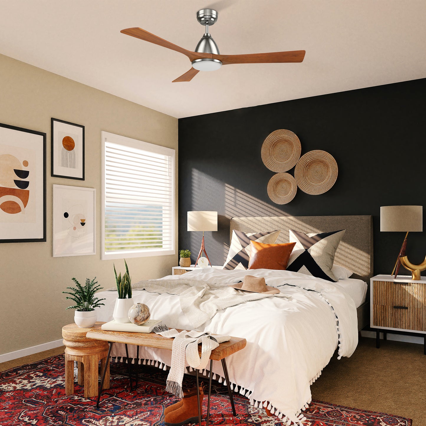 Perry 52 Inch 3-Blade Smart Ceiling Fan - Silver