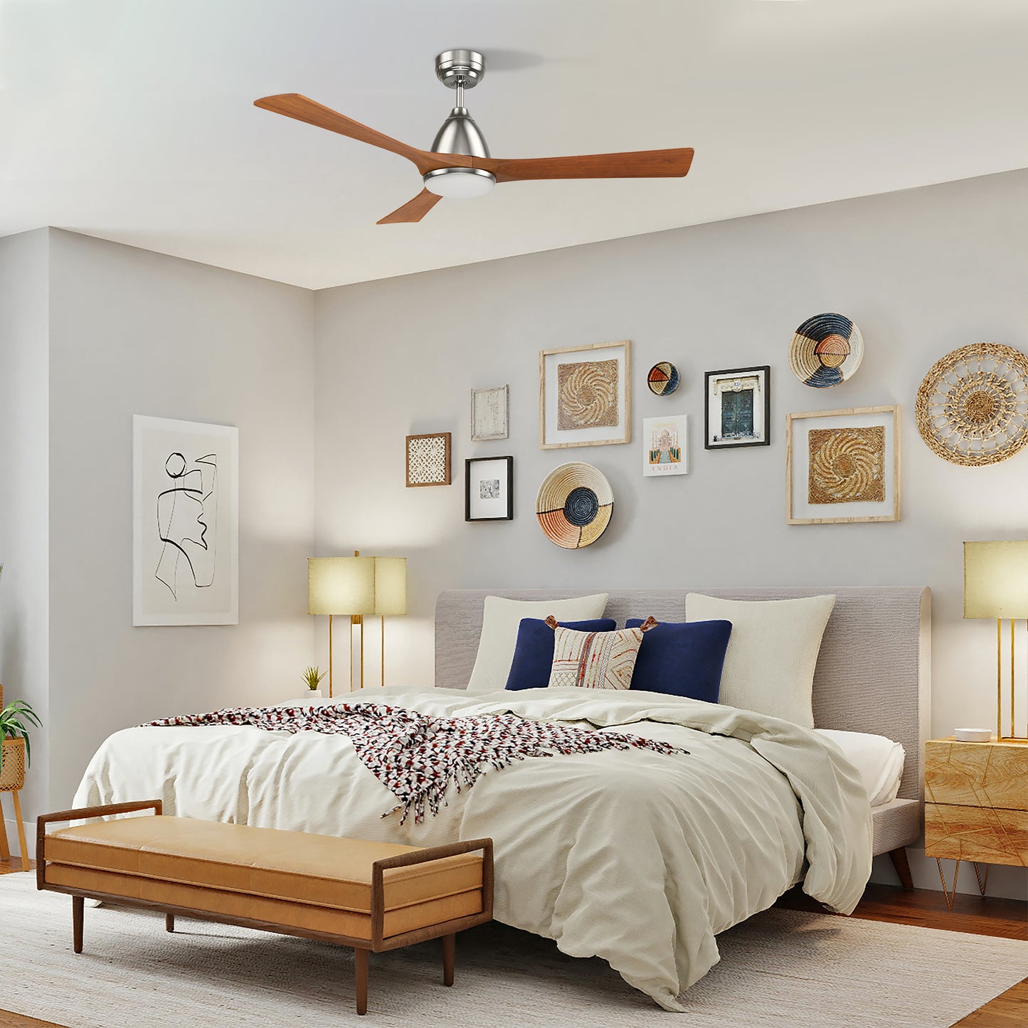 Perry 52 Inch 3-Blade Smart Ceiling Fan - Silver