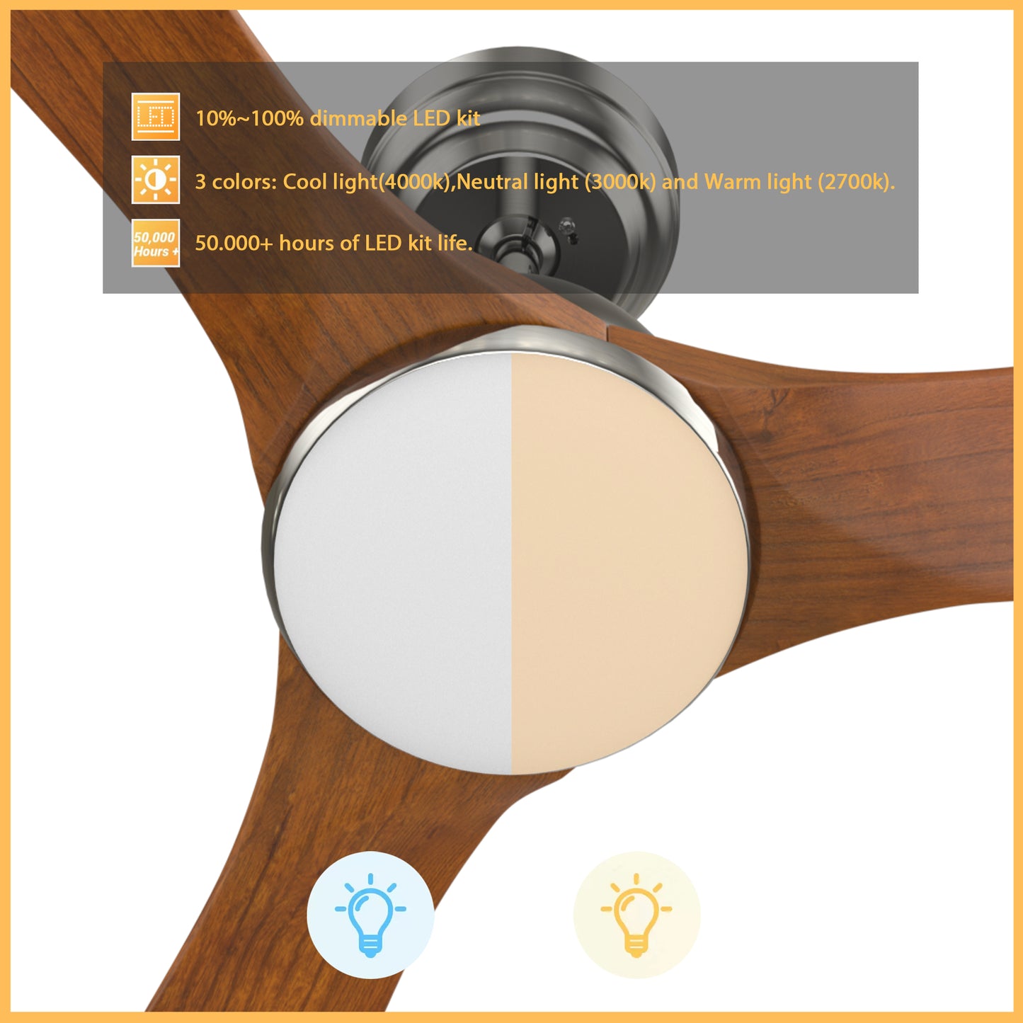 Perry 52 Inch 3-Blade Smart Ceiling Fan - Silver