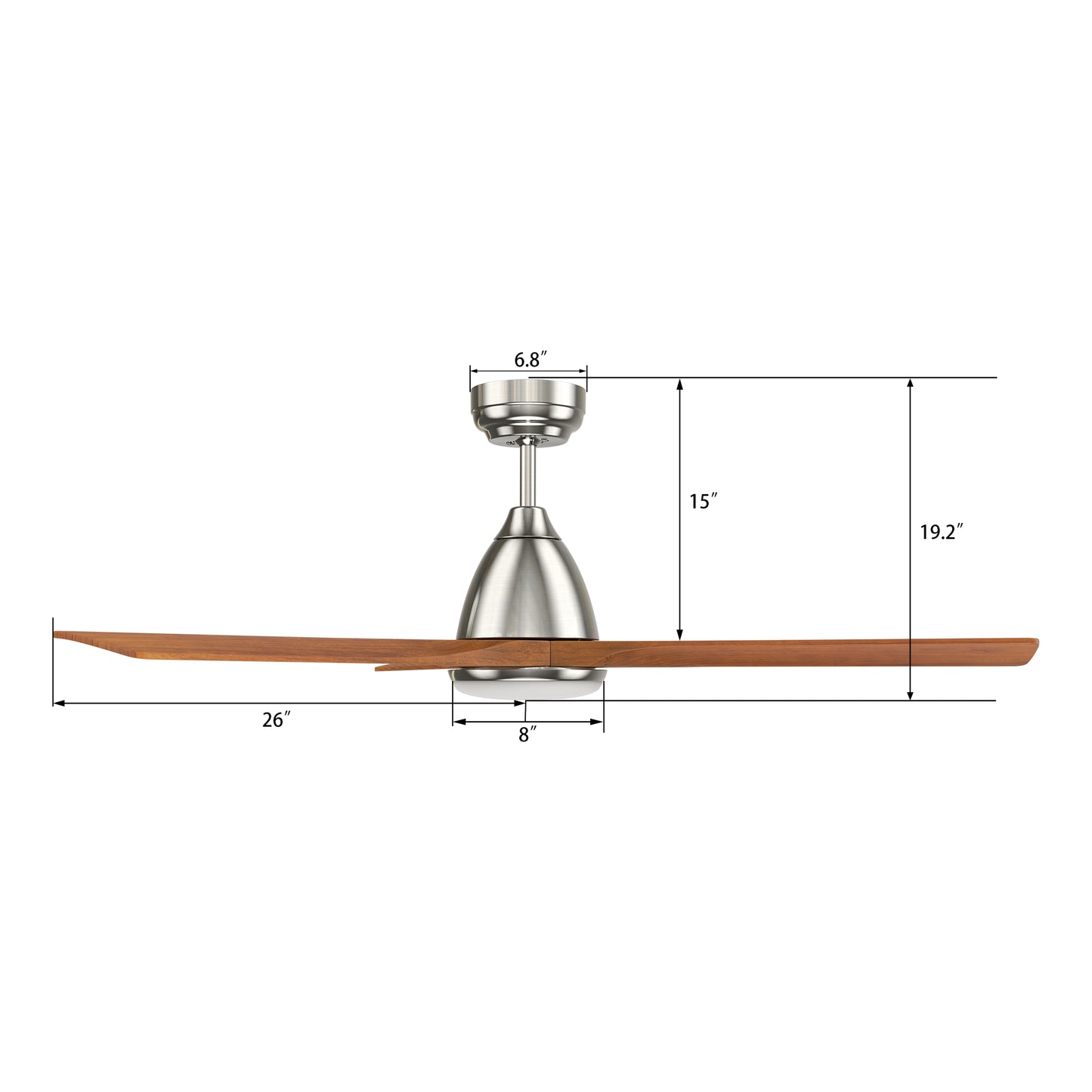 Perry 52 Inch 3-Blade Smart Ceiling Fan - Silver