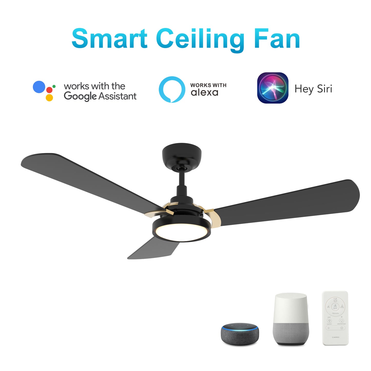 Brisa 52 Inch 3-Blade Smart Ceiling Fan - Black
