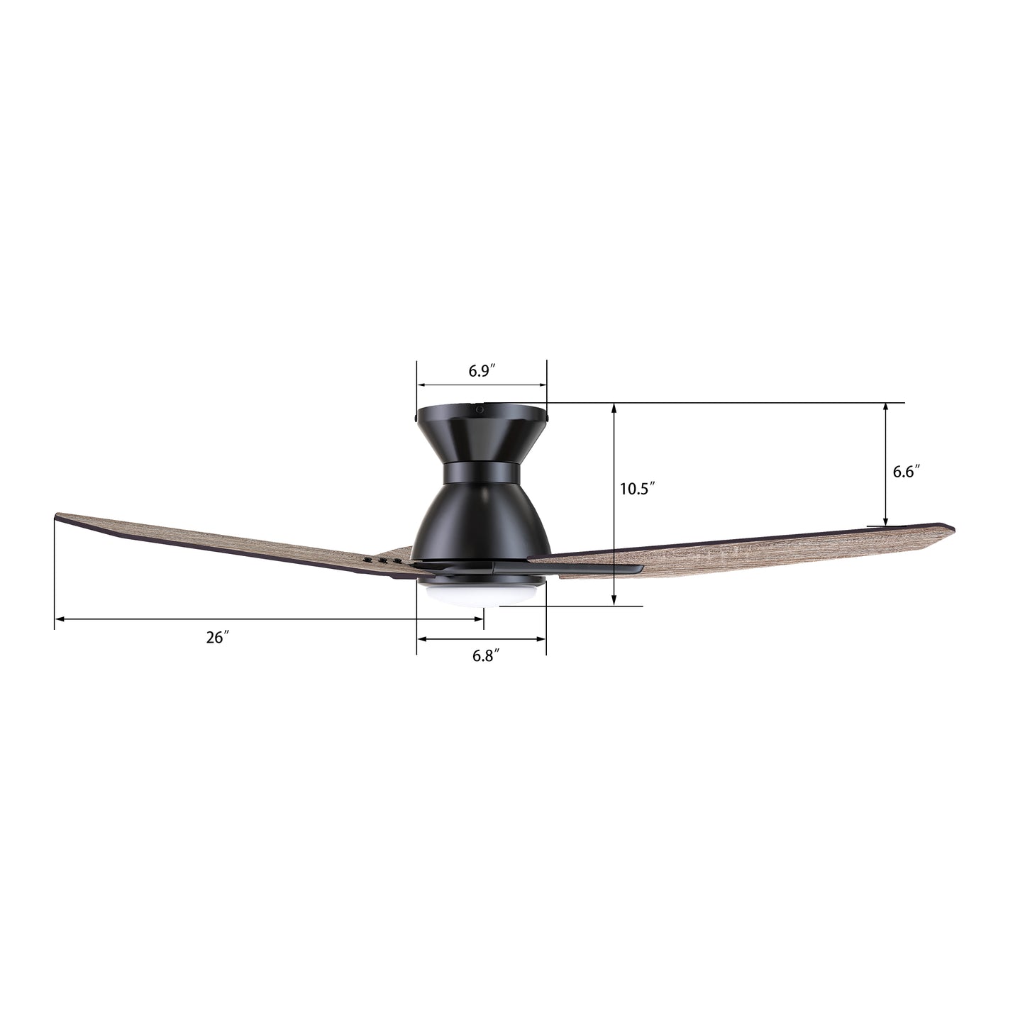Calen 52 Inch 3-Blade Smart Ceiling Fan - Black