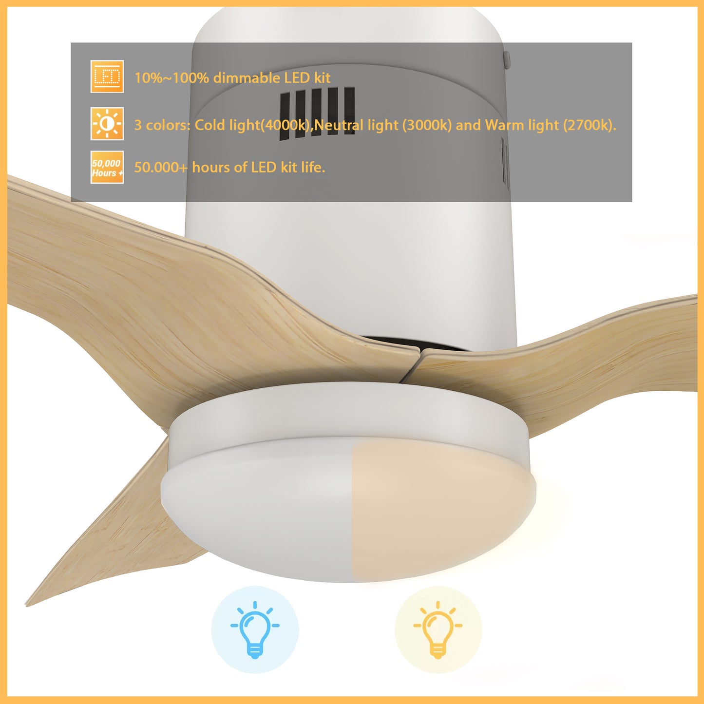 Spezia 52 Inch 3-Blade Smart Ceiling Fan - White/Bamboo Wood