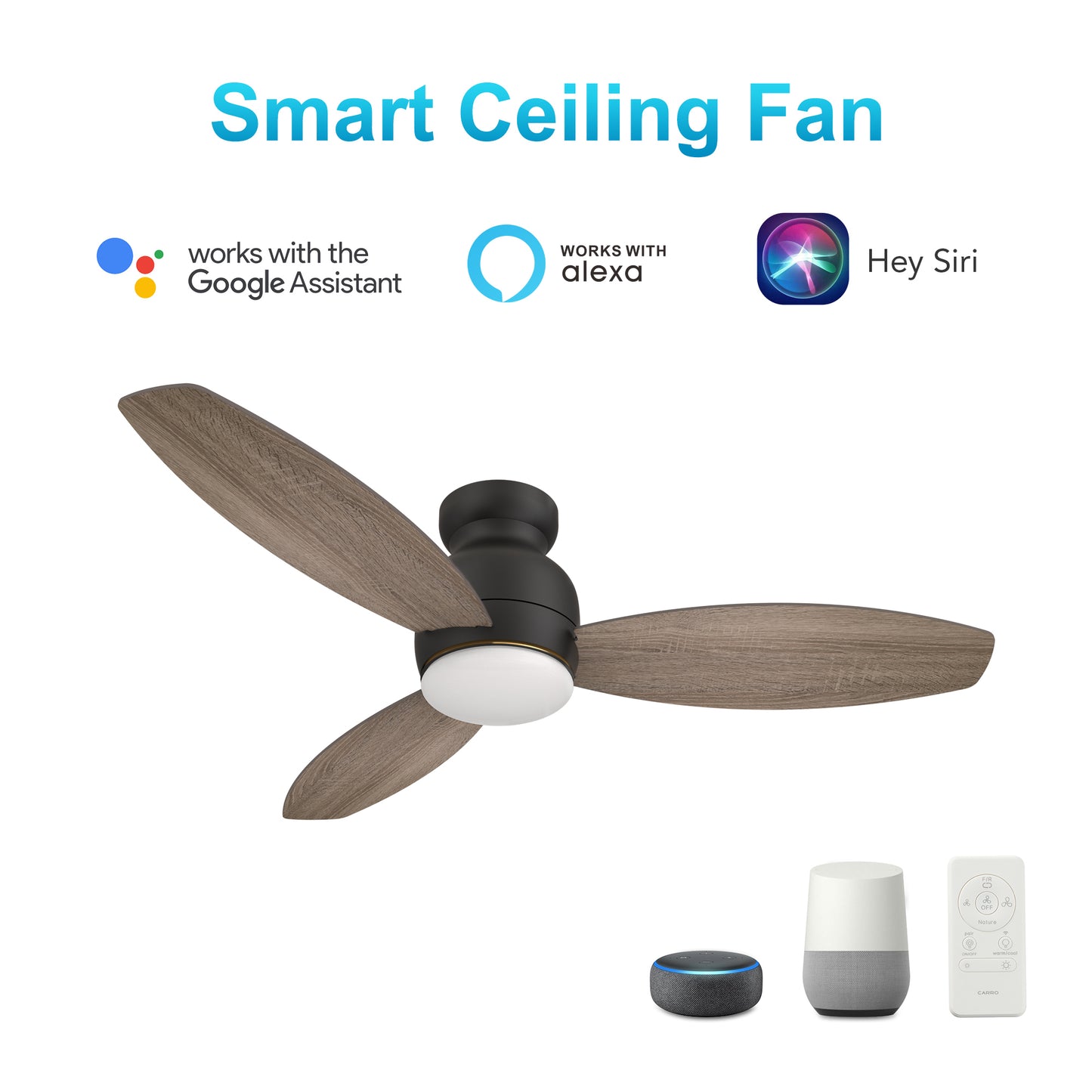 Trento 52 Inch 3-Blade Smart Ceiling Fan - Black