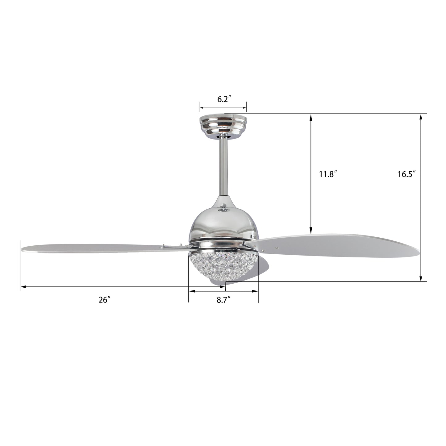 Coren 52 Inch 3-Blade Smart Ceiling Fan - Silver