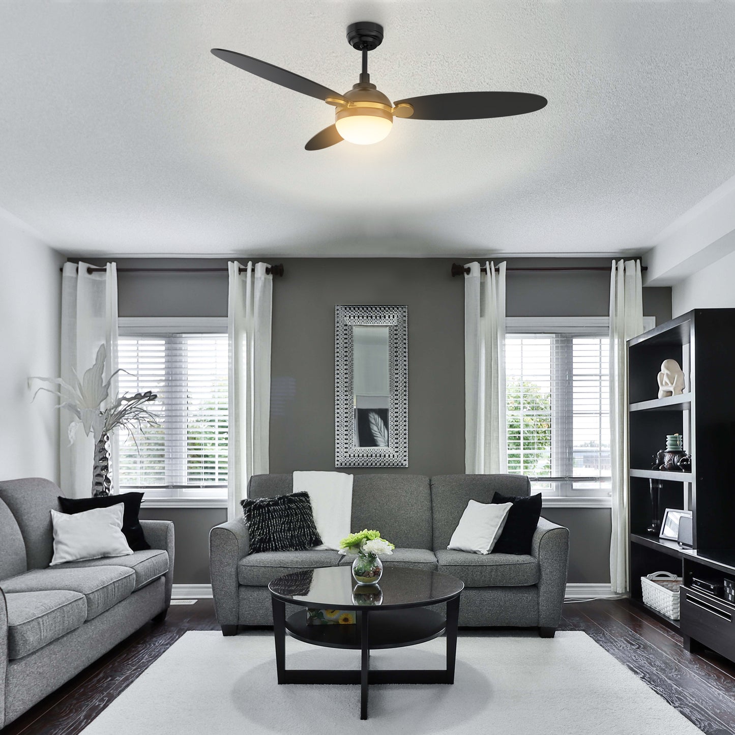 Pearla 52 Inch 3-Blade Smart Ceiling Fan - Black