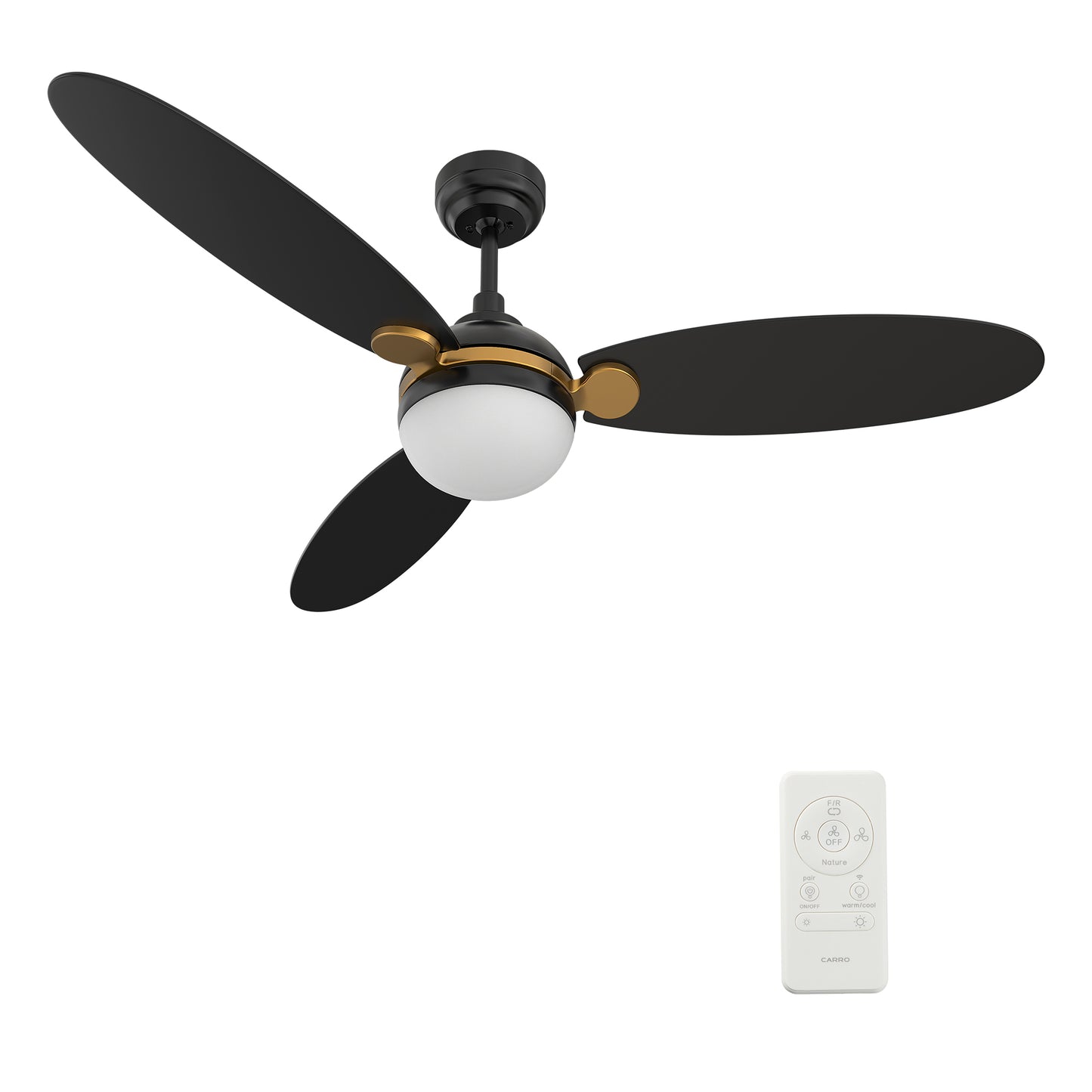 Pearla 52 Inch 3-Blade Smart Ceiling Fan - Black