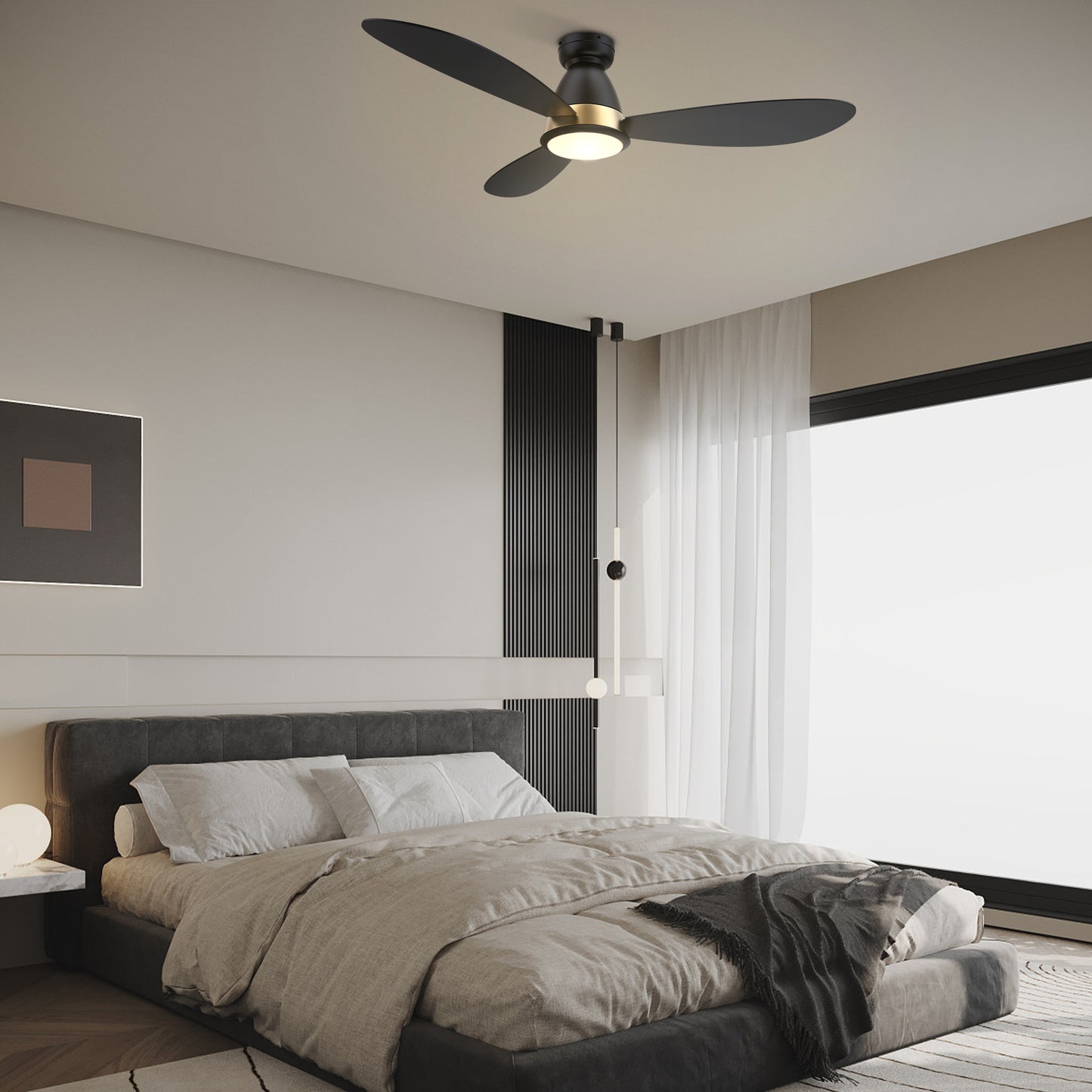 York 52 Inch 3-Blade Flush Mount Smart Ceiling Fan - Black