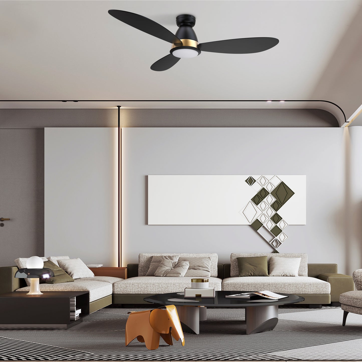 York 52 Inch 3-Blade Flush Mount Smart Ceiling Fan - Black