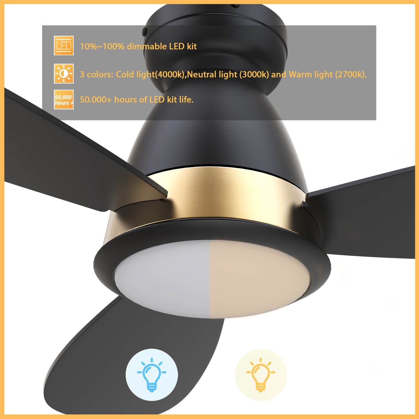 York 52 Inch 3-Blade Flush Mount Smart Ceiling Fan - Black