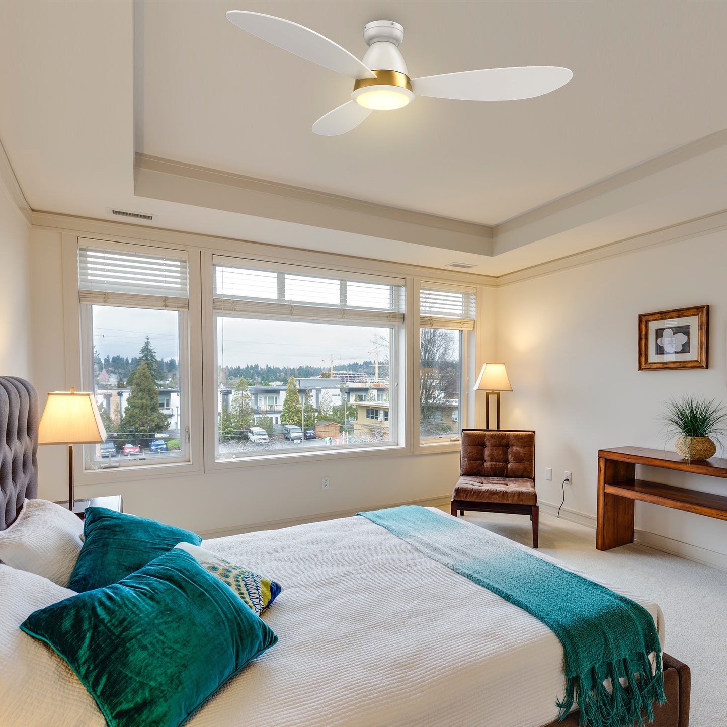 York 52 Inch 3-Blade Smart Ceiling Fan - White (Gold Detail)