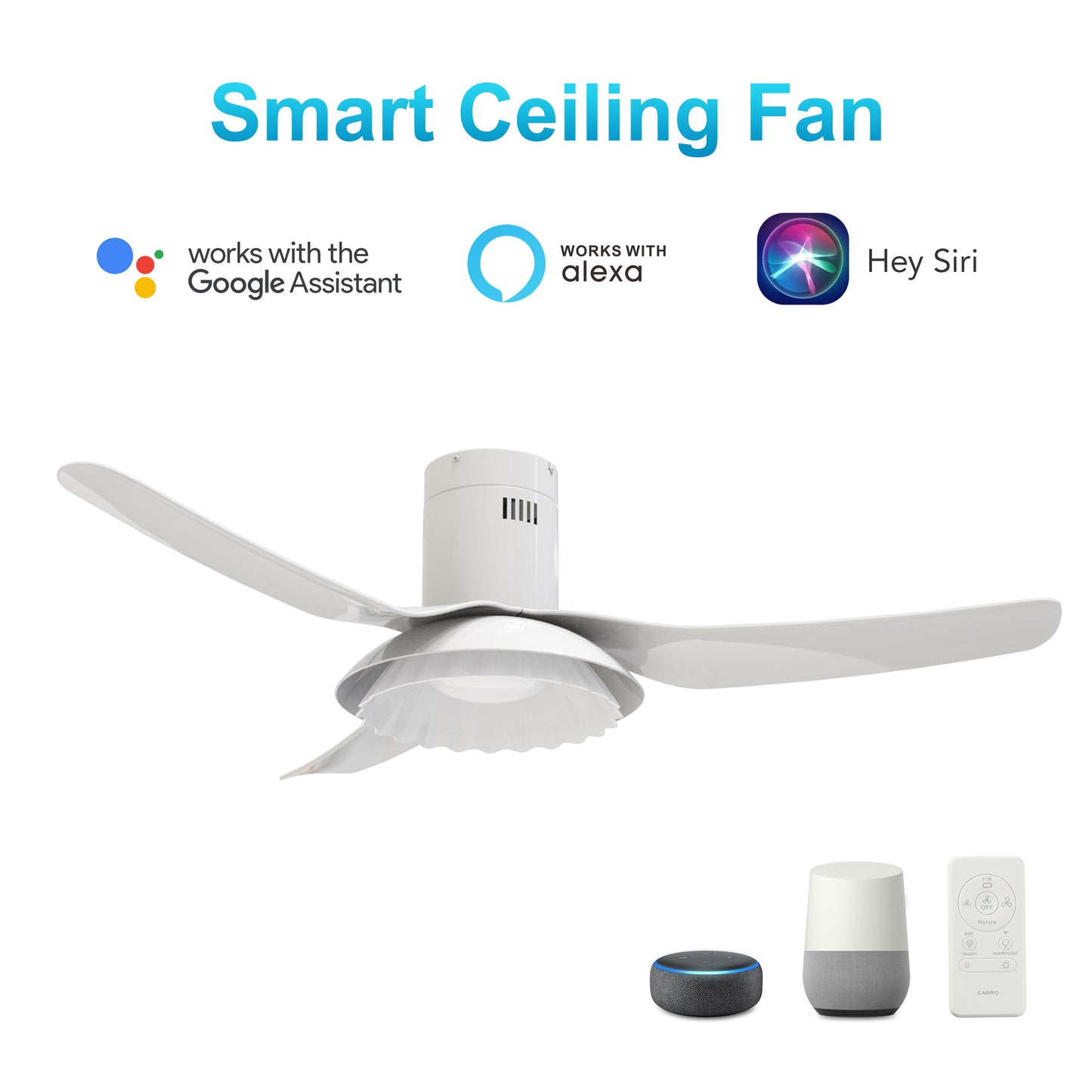 Daffodil 52 Inch 3-Blade Smart Ceiling Fan - White