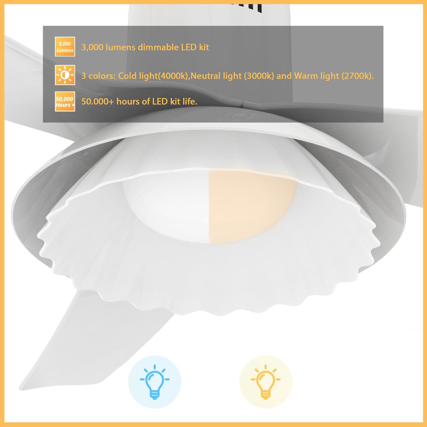 Daffodil 52 Inch 3-Blade Smart Ceiling Fan - White