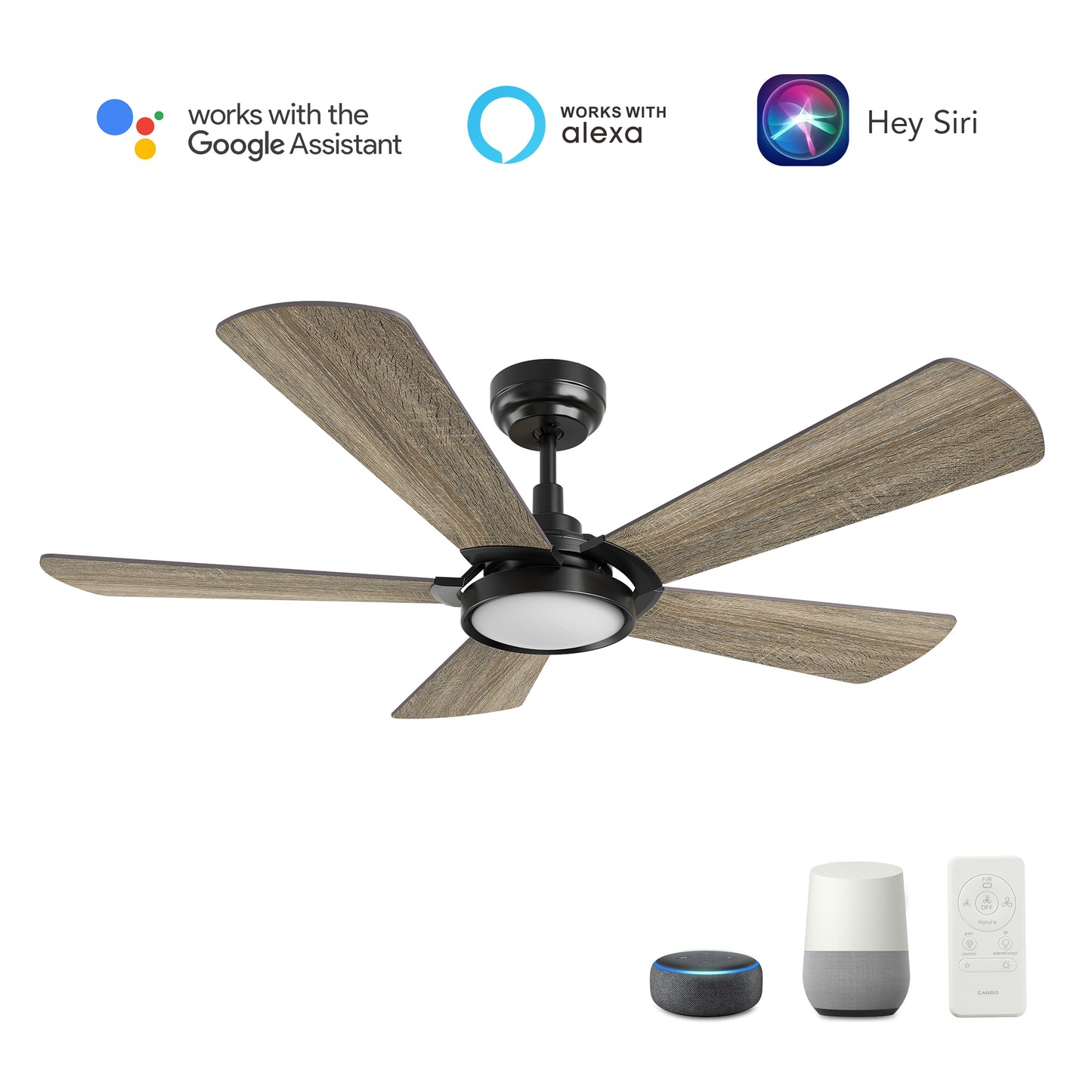 Winston 52 Inch 5-Blade Smart Ceiling Fan - Black/Barnwood