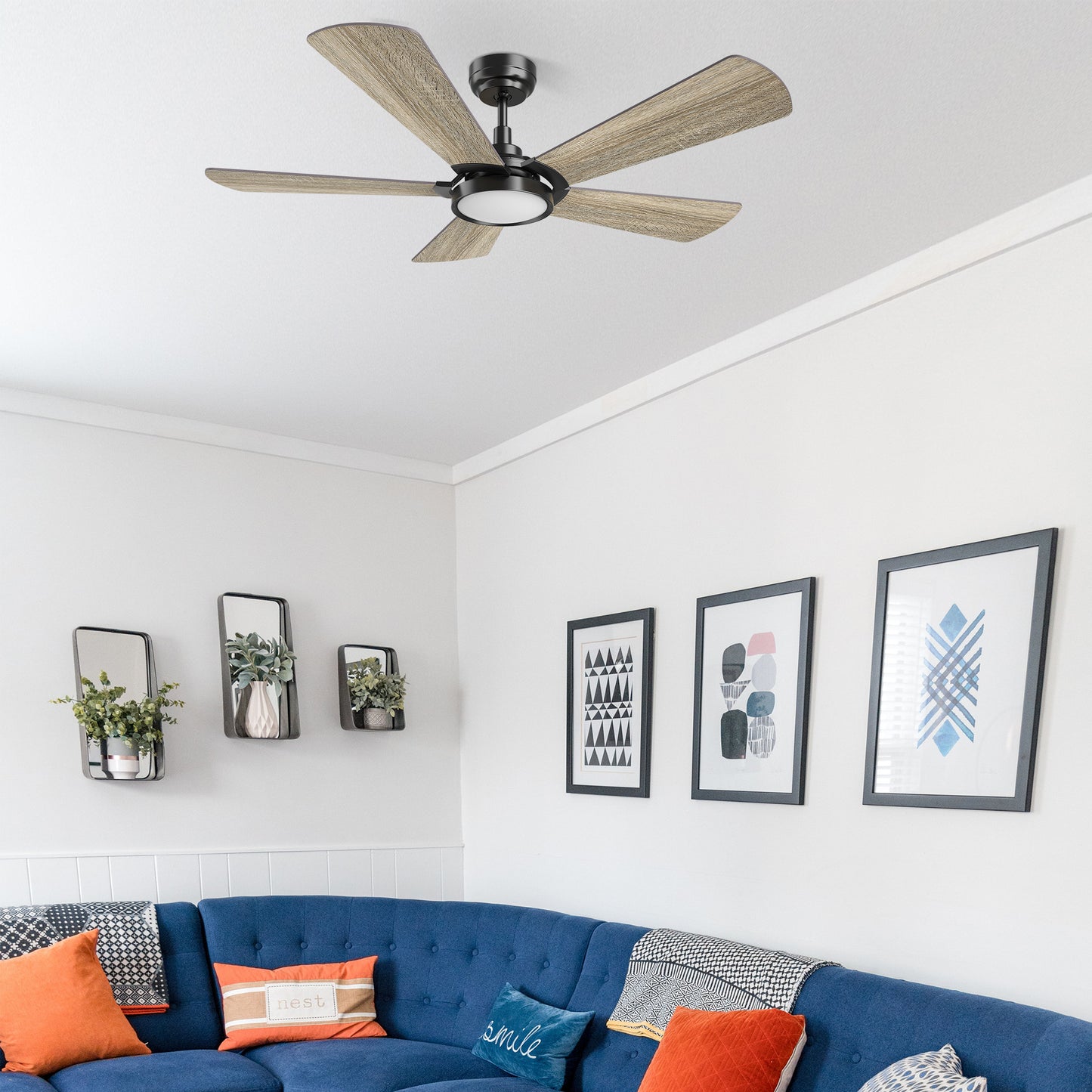 Winston 52 Inch 5-Blade Smart Ceiling Fan - Black/Barnwood