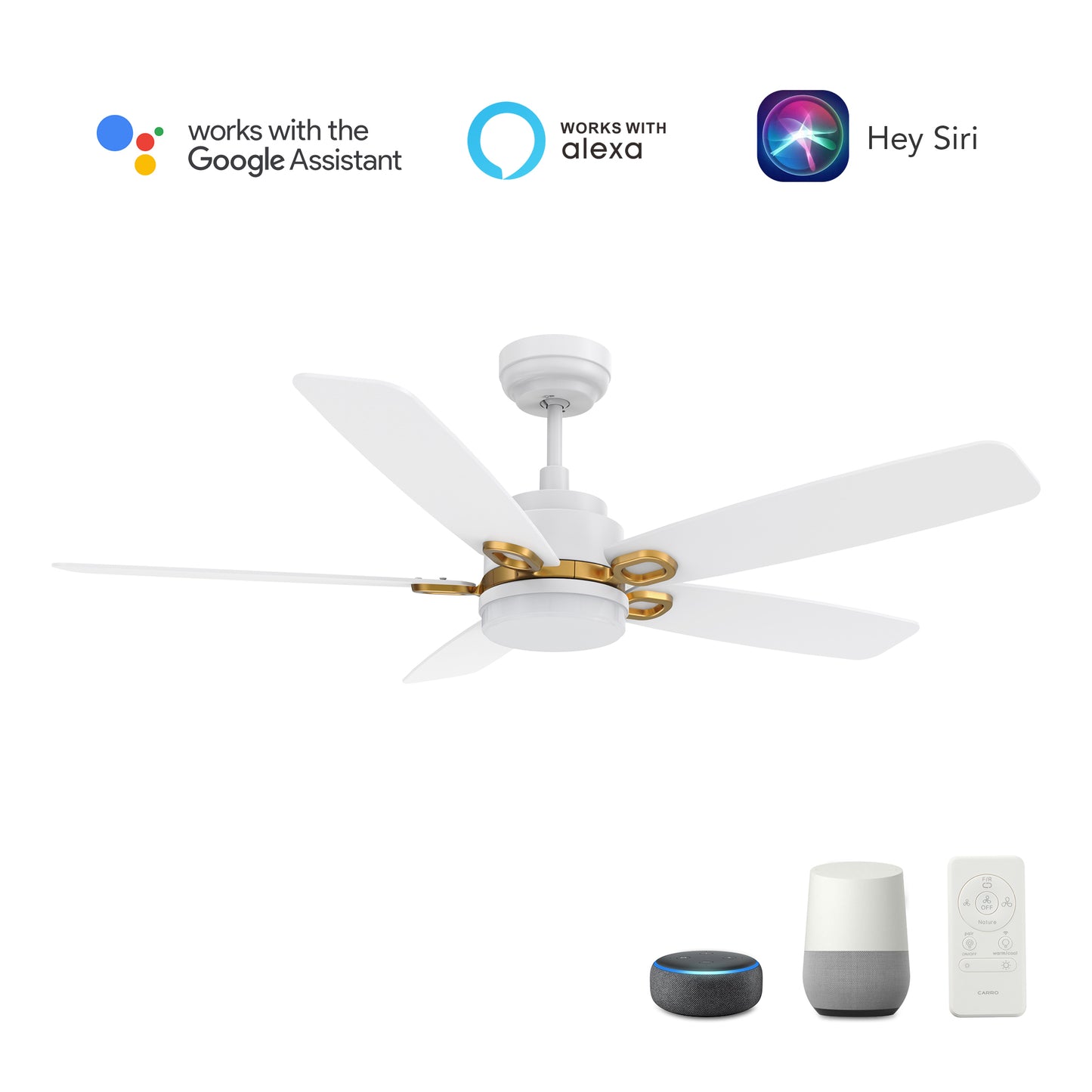Peyton 52 Inch 5-Blade Smart Ceiling Fan - White