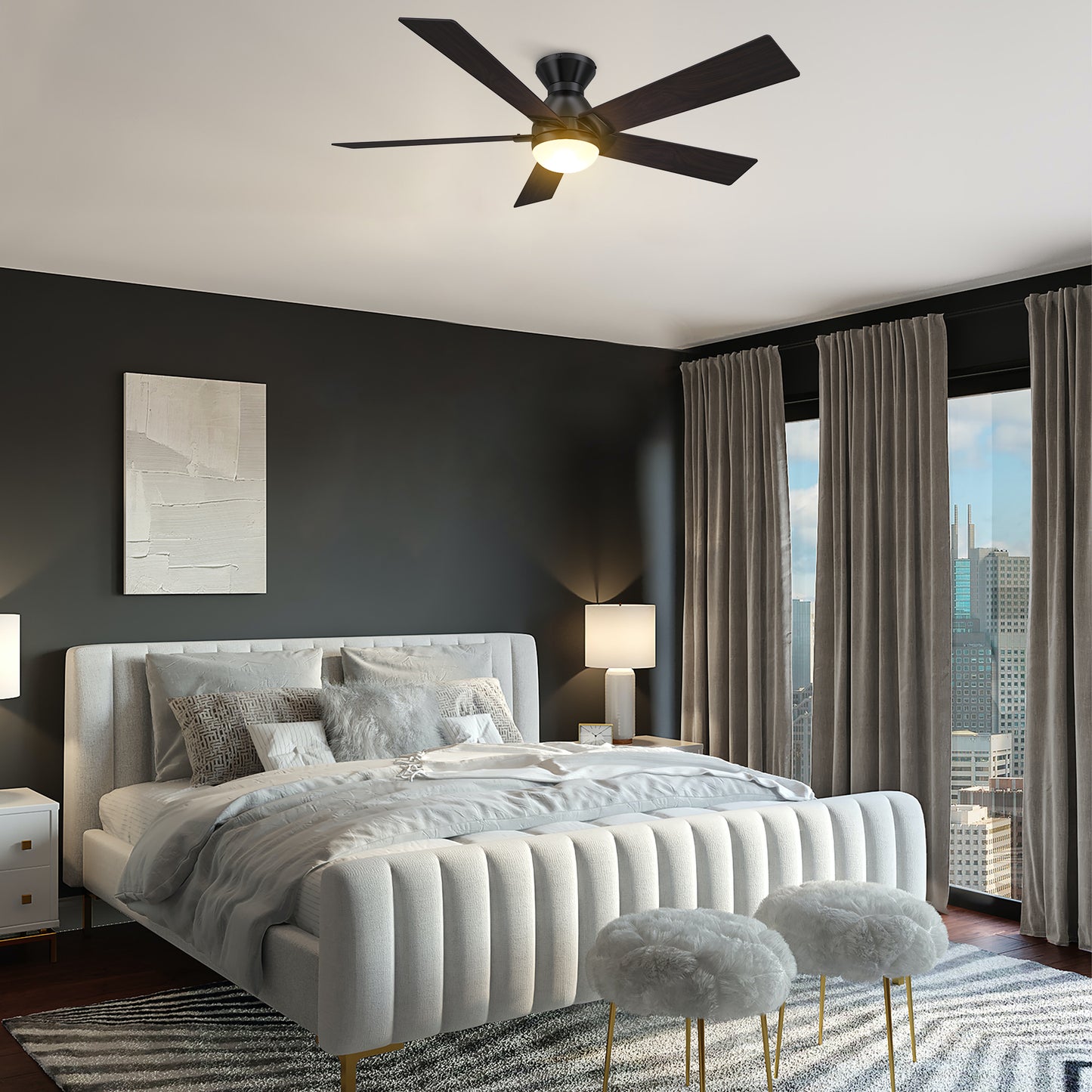 Ascender 52 Inch 5-Blade Smart Ceiling Fan - Black/Walnut (Reversible Blades)