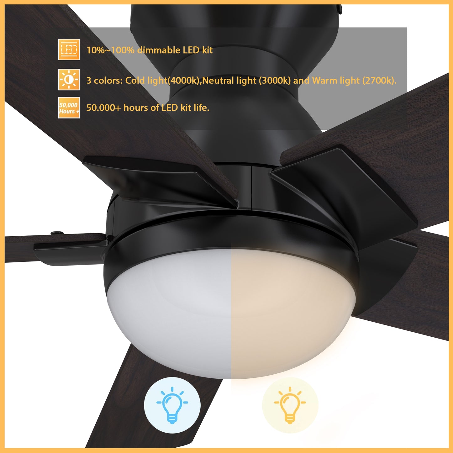 Ascender 52 Inch 5-Blade Smart Ceiling Fan - Black/Walnut (Reversible Blades)