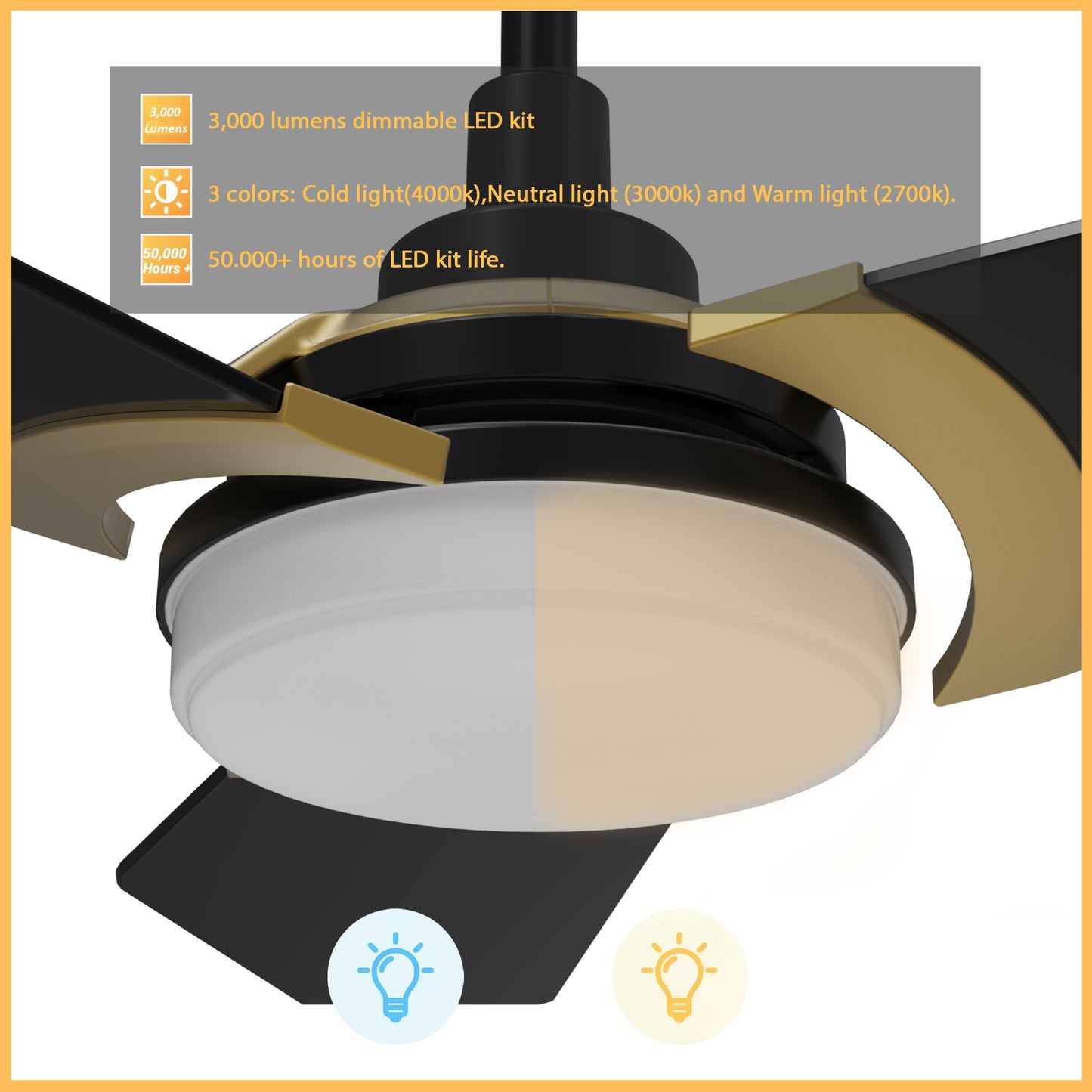 Kaj 56 Inch 3-Blade Smart Ceiling Fan - Black/Black
