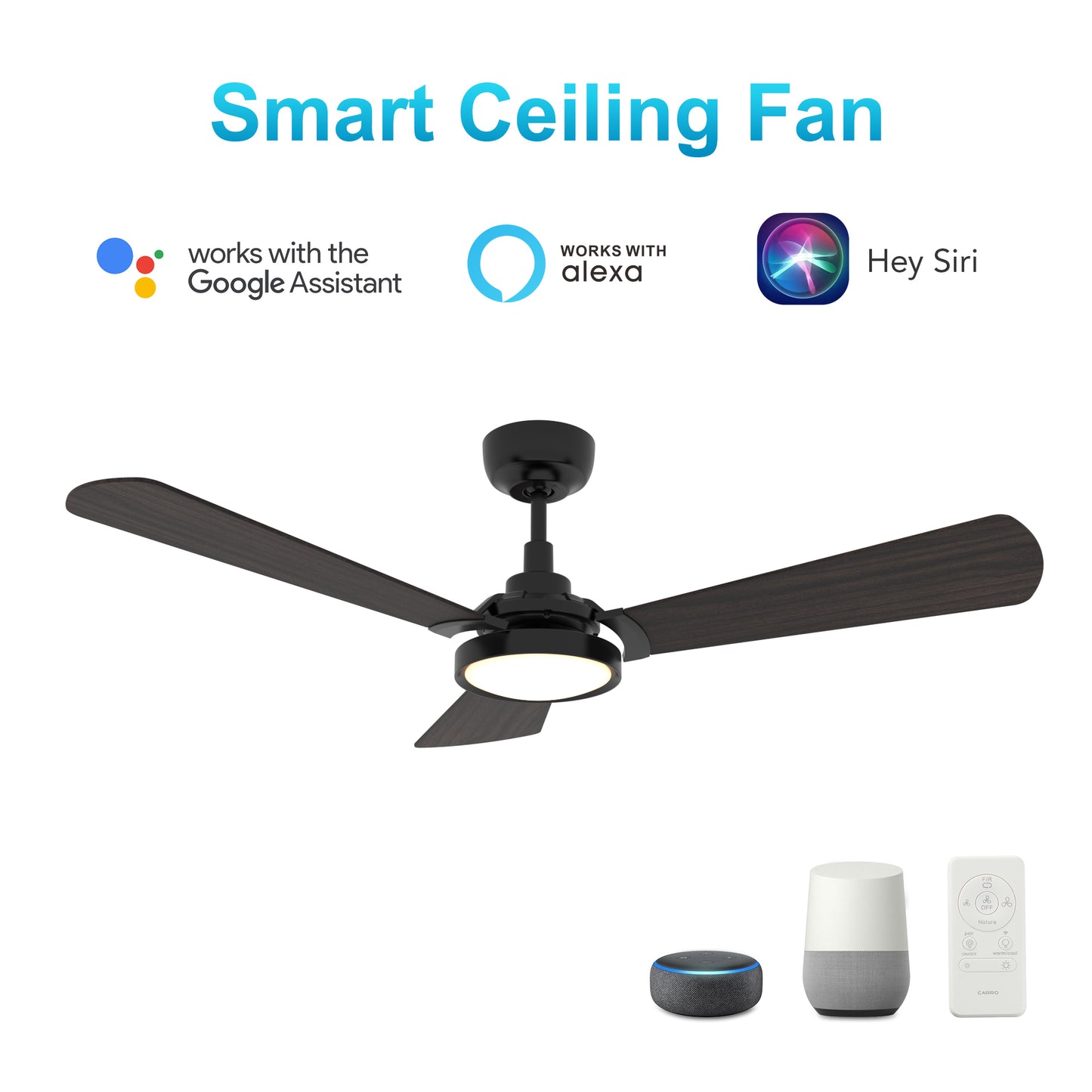 Brisa 56 Inch 3-Blade Smart Ceiling Fan - Black