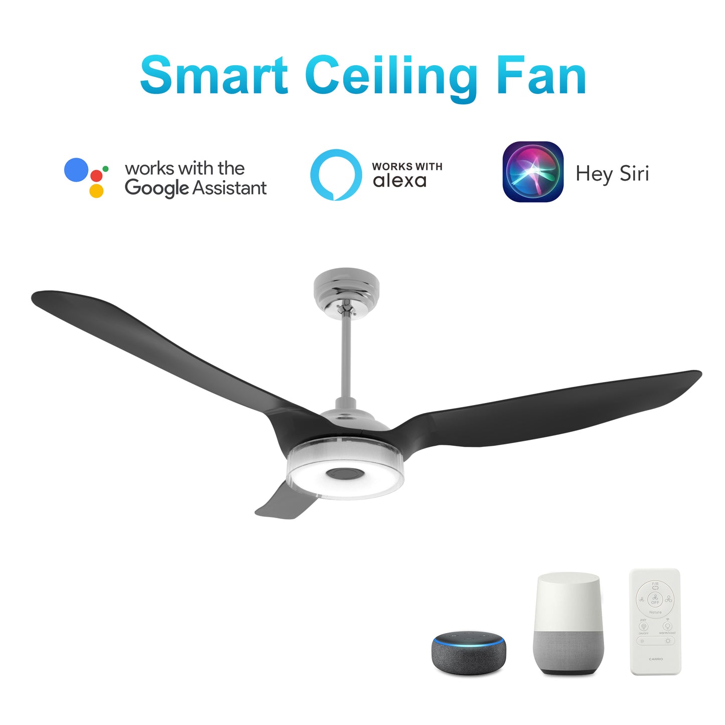 Fletcher 56 Inch 3-Blade Smart Ceiling Fan - Silver
