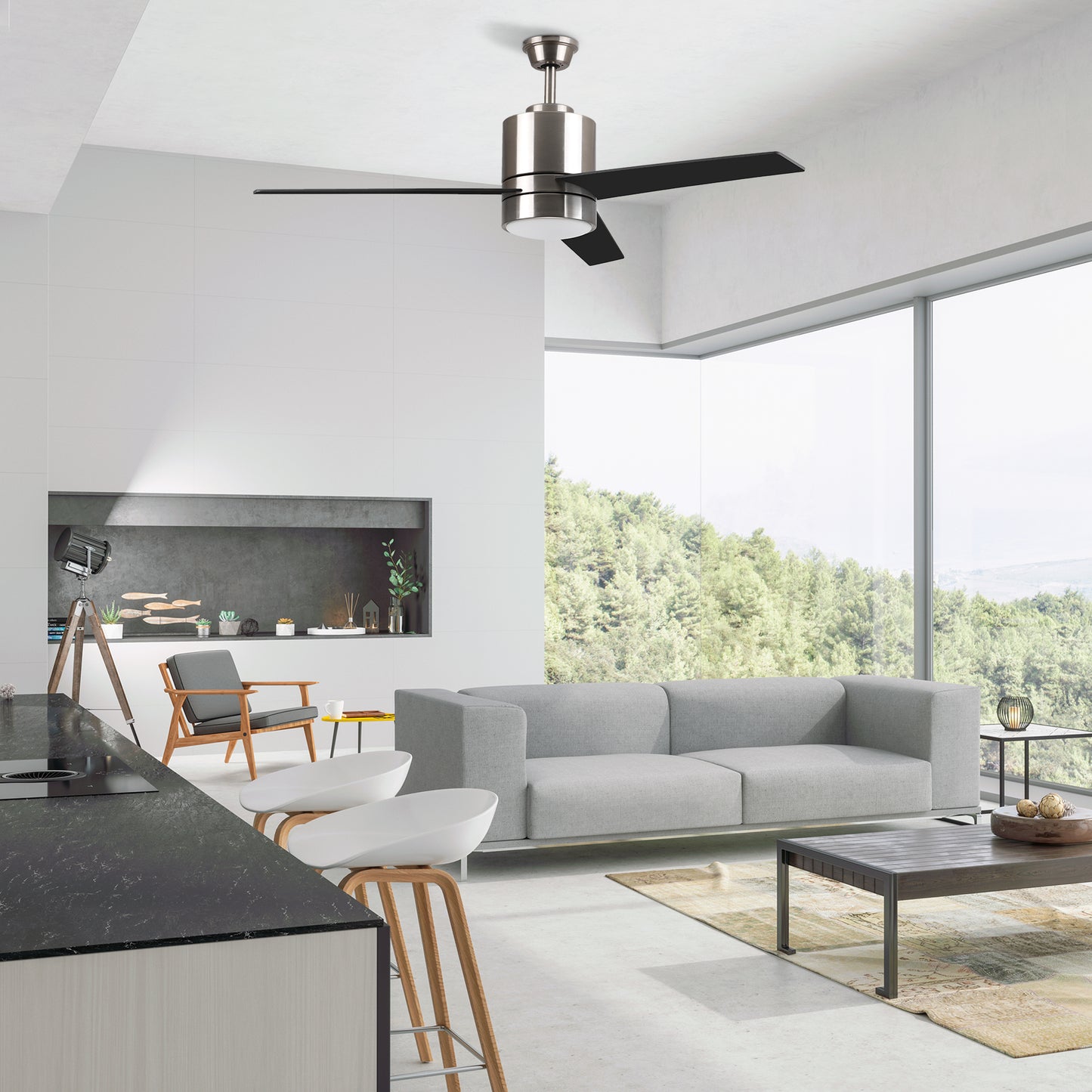 Raiden 52 Inch 3-Blade Smart Ceiling Fan - Silver/Black & Light Wood